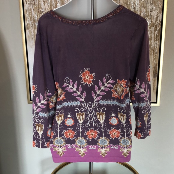 NWOT SIGRID OLSEN SILK FLORAL & BEADED TOP - Picture 6 of 8